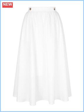 A Line Midi Skirt Elastic Waist Casual Swing Summer Skirt with Pockets